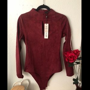 MINKPINK Mock Neck Long Sleeve Chest Peep hole Bodysuit